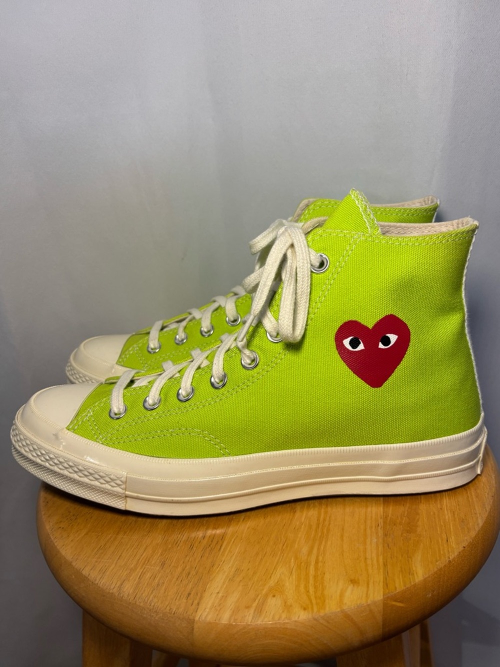 Converse x Comme des Garçons Play Neon Green High Top Sneakers 10W - Picture 6 of 10